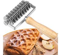 Pastry Lattice Roller Cutter, Stainless Steel Dough Pizza Pastry Crimpers with Wooden Non-Slip Handle, Multifunctional Pastry Crust Roller DIY Baking Tool for Dough Pie Crust Pizza Bread Pastry 20.5cm