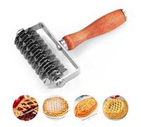 Pastry Lattice Roller Cutter - Time-Saver Dough Crust & Lattice Top Wheel for Pies, Pizzas, Bread, Cookies, Cakes, Beef Wellington, Pastry Crust, Professional Stainless Steel (Wood Handle)