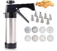 Pastry Syringe Set, Stainless Steel Pastry Press with 8 Stencils and 8 Nozzles, Portable Biscuit Press, DIY Biscuit Press, Baking Accessories for Cakes, Biscuits
