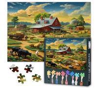 Pasture 1000 Piece Puzzle for Adults Farm with Cows and Horses in the Field Jigsaw Puzzles for Adults Funny Challenging Puzzles Unique mental Exercise Finished Puzzle Size: 70 x 50 cm