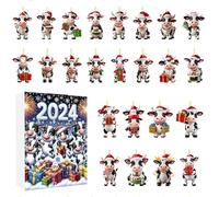 Pasture Cows 2024, Christmas with 24 Acrylic Cow Pendants, 24 Days Collector's Edition Funny Cow Set Christmas Countdown Calendar for Cow Lovers, Bag Pendant Charm