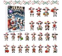 Pasture Cows 2024, Christmas with 24 Acrylic Cow Pendants, 24 Days Collector's Edition Funny Cow Set Christmas Countdown Calendar for Cow Lovers, Bag Pendant Charm