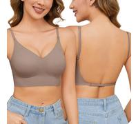 PASUDA Low Back Bra for Women Backless Wirefree Plunge Bras with Anti-Slip Base Adjuster Buckle Multiway Convertible Strap Ladies Invisible Halter Bra V Neck Comfort Breathable (Light Purple, M)