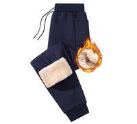 PASUDA Men's Jogging Bottoms Winter Fleece Jogger with Pockets Sherpa Sweatpants Elastic Waist Warm Thick Plush Trousers with Drawstring Thermal Sports Pants (Navy, XXL)