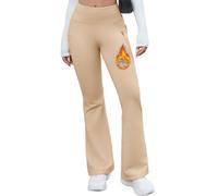 PASUDA Women Trousers Winter Fleece Lined Thermal Leggings Ladies Stretchy Casual Bootcut Flared Yoga Pants High Waist Work Trousers with Pockets for Workout Dance(Khaki,XL)