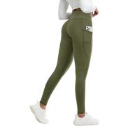 PASUDA Womens Fleece Lined Thermal Leggings Winter High Waisted Warm Yoga Pants Stretch Soft Comfort Gym Workout Running Trousers Hiking Fitness Sports Tights with Pockets (Army Green, S)