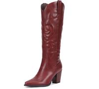 Pasuot Suede Cowboy Boots for Women - Western Knee High Cowgirl Boots with Side Zipper, Retro Pointed Toe Tall Block Heel Pull On Long Boot for Ladies Fall Winter Rodeos Concert Festival Daily