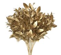 PASYOU Artificial Plants for Christmas Decor, Plastic Grass Fake Shrubs Simulation Leaves Indoor Outdoor Home Garden Planter Filler Party Hotel Verandah Wedding Faux DIY Decoration - Gold 4 Pack