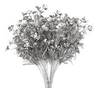 PASYOU Artificial Plants for Christmas Decor, Plastic Grass Faux Shrubs Simulation Flower Leaves Indoor Outdoor Home Garden Planter Filler Party Hotel Verandah Wedding DIY Decoration - Silver 4 Pack