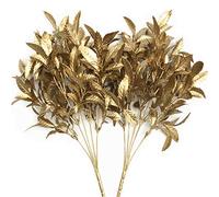 PASYOU Christmas Artificial Plants Decoration, Plastic Grass Fake Shrubs Simulation Leaves Indoor Outdoor Home Garden Planter Filler Party Hotel Verandah Wedding UV Resistant DIY Decor - Gold 2 Pack