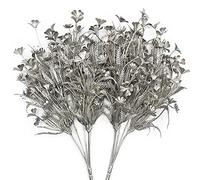 PASYOU Christmas Artificial Plants Decoration, Plastic Grass Faux Shrubs Simulation Flower Leaves Indoor Outdoor Home Garden Planter Filler Party Hotel Verandah Wedding DIY Decor - Silver 2 Pack