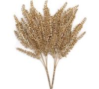 PASYOU Christmas Artificial Plants Decoration, Plastic Grass Faux Shrubs Simulation Wheat Ears Leaves Indoor Outdoor Home Garden Planter Filler Party Hotel Verandah Wedding DIY Decor - Gold 2 Pack