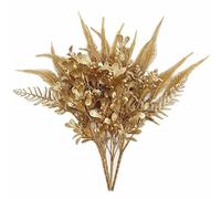 PASYOU Fake Plants Gold Flowers Bouquet Christmas Decoration, Artificial Shrubs Plastic Grass Leaves Indoor Outdoor Home Garden Party Hotel Verandah Wedding Event Faux DIY Table Decor - Golden 4 Pack