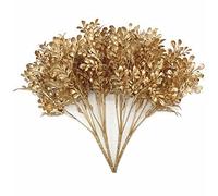 PASYOU Gold Artificial Plants Christmas Decorations, Golden Fake Flowers Bouquet Leaves Faux Foliage Home Garden Indoor Outdoor Party Hotel Verandah Wedding Event Decor Plastic Grass Shrubs - 4 Pack