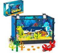 Pasyru Fish Tank Building Set, 648 Pcs Aquarium Sharks Building Set, Animal Marine Life Fish Tank Building Block Kit, Lighting Aquarium Toys Set, Creative Gifts for Adults and Teens