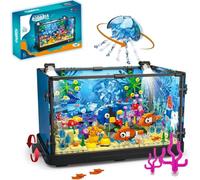 Pasyru Fish Tank Building Set, 725 Pcs Aquarium Jellyfish Building Set, Animal Marine Life Fish Tank Building Block Kit, Lighting Aquarium Toys Set, Creative Gifts for Teens Adults