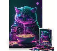 Pat Cat Eating Ramen Jigsaw Puzzle 1000 Piece for Teenagers Mind Skill Toy Peaceful Fun Design Assembly Unique Gift (50x75cm)