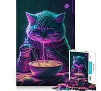 Pat Cat Eating Ramen Jigsaw Puzzle 1000 Piece for Teenagers Mind Skill Toy Peaceful Fun Design Assembly Unique Gift (50x75cm)