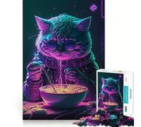 Pat Cat Eating Ramen Jigsaw Puzzles 1000 Piece for Teenagers Reason Skill Toy Serene Time Exact Cut Amazing Present (38x26cm)