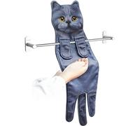 PAT JUUMG Hand Dry Towel, Hand Towel, Quick Dry, Absorbent Cat Towels, Cute Animal Towel, Hand Towels for Kitchen and Bathrooms (Short English Cat),Blue,4.72 x 22 inch