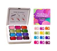 Pat Nail Gel Set, With Gradient Multi Use Art Palette, 12 Pieces, Long Lasting Soak Off FingerNail Painting Gel Kit, Professional Style Nail Color Collection, For Women Beginners Salon Home DIY
