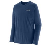 Patagonia - Technical, breathable long sleeves hiking T-shirt - M's L/S Cap Cool Merino Blend Grphc Shirt Hrtg Header Clement Blue for Men in Recycled Polyester - Size M Blue M