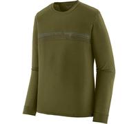 Patagonia - Men's long-sleeved T-shirt - M's L/S Cap Cool Merino Blend Graphic Shirt Strata Stripe: Pond Green for Men in Wool - Size XL - Khaki Khaki XL