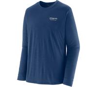 Patagonia - Technical, breathable long sleeves hiking T-shirt - M's L/S Cap Cool Merino Blend Grphc Shirt Hrtg Header Clement Blue for Men in Recycled Polyester - Size S Blue S
