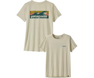 Patagonia - Technical, lightweight hiking T-shirt - W's Cap Cool Daily Shirt Boardshort Logo Dyno White for Women in Recycled Polyester - Size S - Beige Beige S