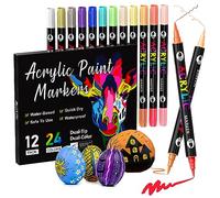 Patamiyar Acrylic Paint Pens - 24 Colours Dual Tip Markers for Rock, Glass, Ceramic, Canvas, Paper, Wood