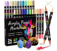 Patamiyar Acrylic Paint Pens - 48 Colours Dual Tip Markers for Rock, Glass, Ceramic, Canvas, Paper, Wood