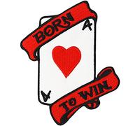 Patch Ace Heart Poker Card Born To Win Rockabilly Biker Gambler Hustle Iron on Badge