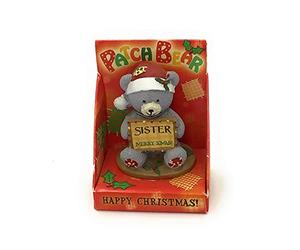 PATCH BEAR Happy Christmas Bear with Santa Hat holding Plaque SISTER MERRY XMAS