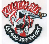 Patch Kill Em All Let God Sort em Out Death Head Skull Army Knife Iron on Badge