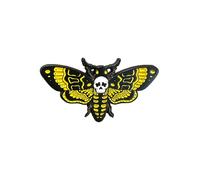 Patch Nation Deaths Head Hawk Moth Yellow Black Metal Pin Brooch Biker Badge