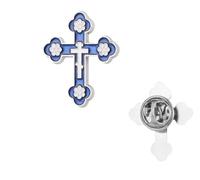 Patch Nation Gothic Silver Crucifix Christian Cross Flag Metal Pin Badge Brooch (Blue)