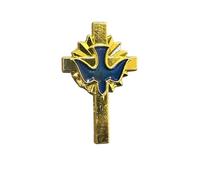 Patch Nation Holy Spirit Dove Catholic Crucifix Cross Metal Pin Badge Brooch (Gold/Blue)