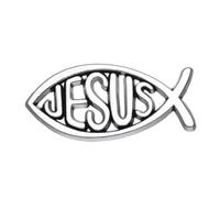 Patch Nation Jesus Fish Christian Symbol Ichthys Silver Metal Pin Badge Brooch