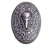 Patch Nation Raven Skull Viking Norse Medieval Amulet Celtic Rune Silver Metal Pin Brooch Badge (Silver)