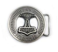 Patch Nation Thor's Mjolnir Round Viking Norse Cosplay Belt Buckle (Silver)