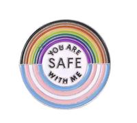 Patch Nation You Are Safe Safe With Me Trans Transgender Round Pride Flag Metal Pin Badge Brooch