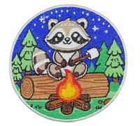 PatchClub Cute Raccoon Roasting Marshmallow Camping Patch, 3.15 inches - Iron On/Sew On Patches - Outdoor Aventure Patch (Raccoon)