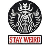 PatchClub Stay Weird + Dead Mermaid Zombie Cafe Patch Iron On/Sew On Halloween Skull Skeleton Embroidered Patches - Black