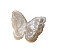 Patches for Clothing 10Pcs 4.5x4cm Double Layer Embroidered Butterfly Cloth Patches Colorful Mesh Appliques for DIY Sewing Craft Headwear Accessories(White with Bead)