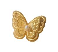 Patches for Clothing 10Pcs 4.5x4cm Double Layer Embroidered Butterfly Cloth Patches Colorful Mesh Appliques for DIY Sewing Craft Headwear Accessories(Yellow with Bead)