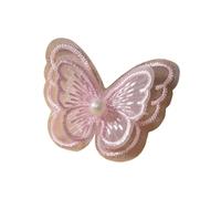 Patches for Clothing 10Pcs 4.5x4cm Double Layer Embroidered Butterfly Cloth Patches Colorful Mesh Appliques for DIY Sewing Craft Headwear Accessories(Pink with Bead)