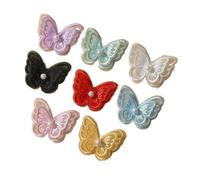 Patches for Clothing 10Pcs 4.5x4cm Double Layer Embroidered Butterfly Cloth Patches Colorful Mesh Appliques for DIY Sewing Craft Headwear Accessories(Mix Color with Bead)