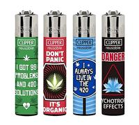 PatchouliWorld Clipper Lighter - Edition Weed Warning - 4 Different Designs - 420#Set