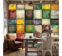 patchwork abstract blocks Print Distressed plaid color blocks Photo Mural Nature Wallpaper Wall Covering of modern Painting with bright red Wall Art Home Office Decoration,Non Self Adhesive,400x280cm