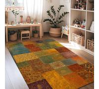 Patchwork Area Rug, Bohemian Vintage Floral Geometric Fall Amber Low Pile Foam Home Floor Rectangle Print Carpet Rugs for Living Room Bedroom Classroom College Dorm Decor 4' X 6'